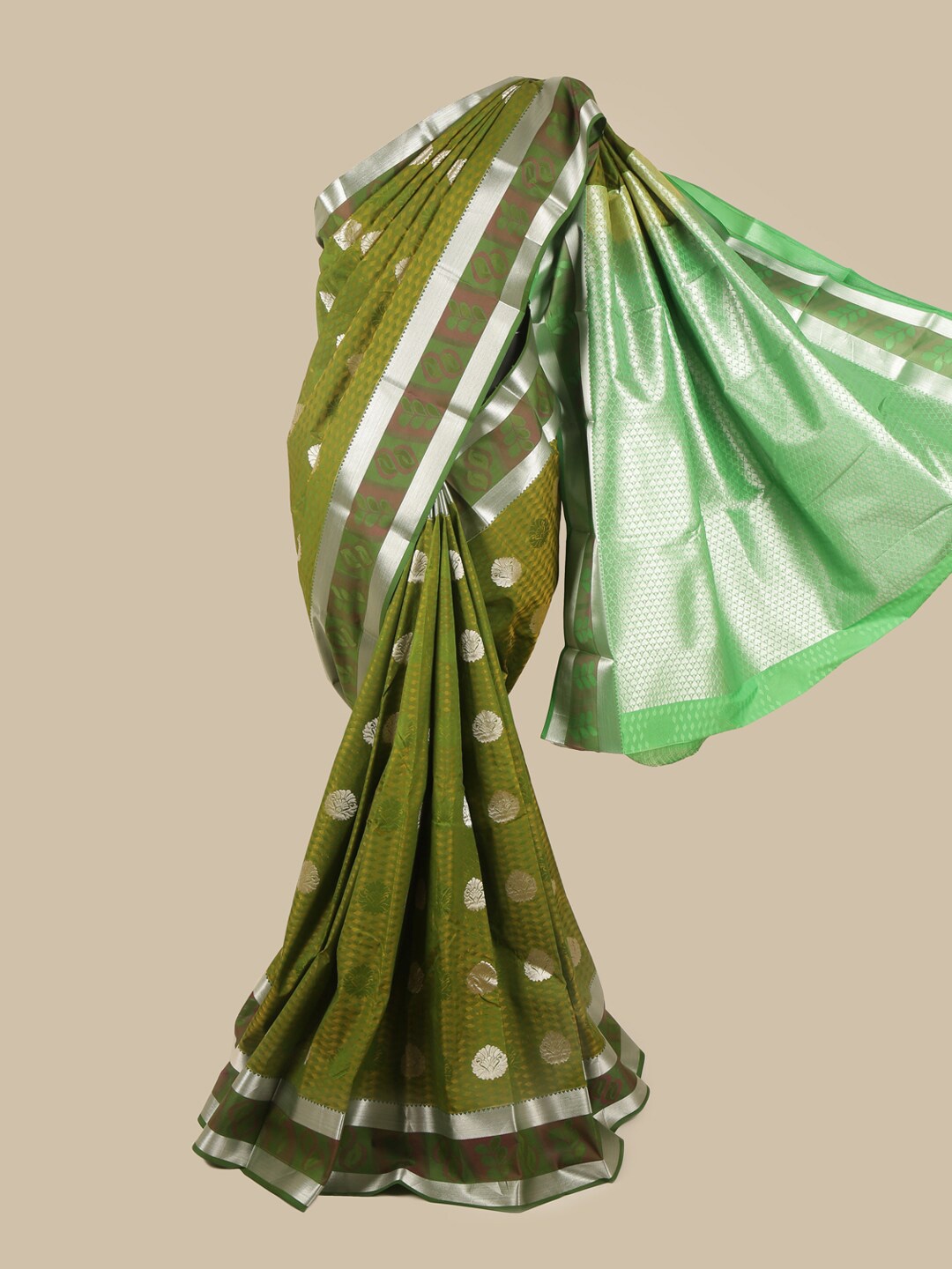 

Pothys Green & Silver-Toned Floral Zari Saree