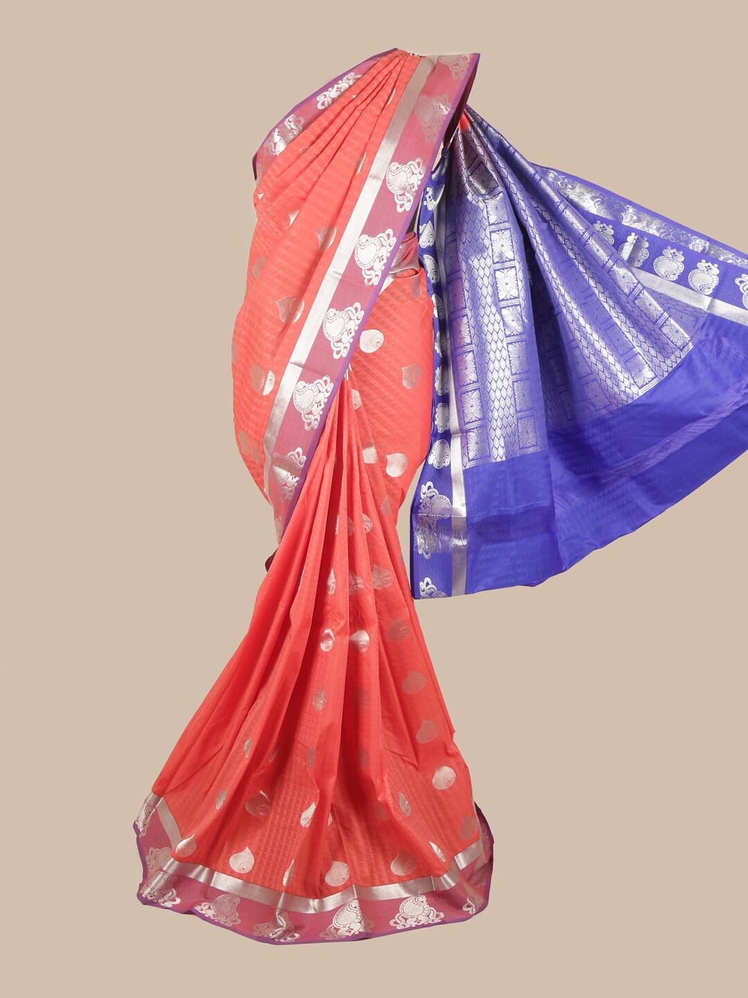 

Pothys Pink & Silver-Toned Floral Saree