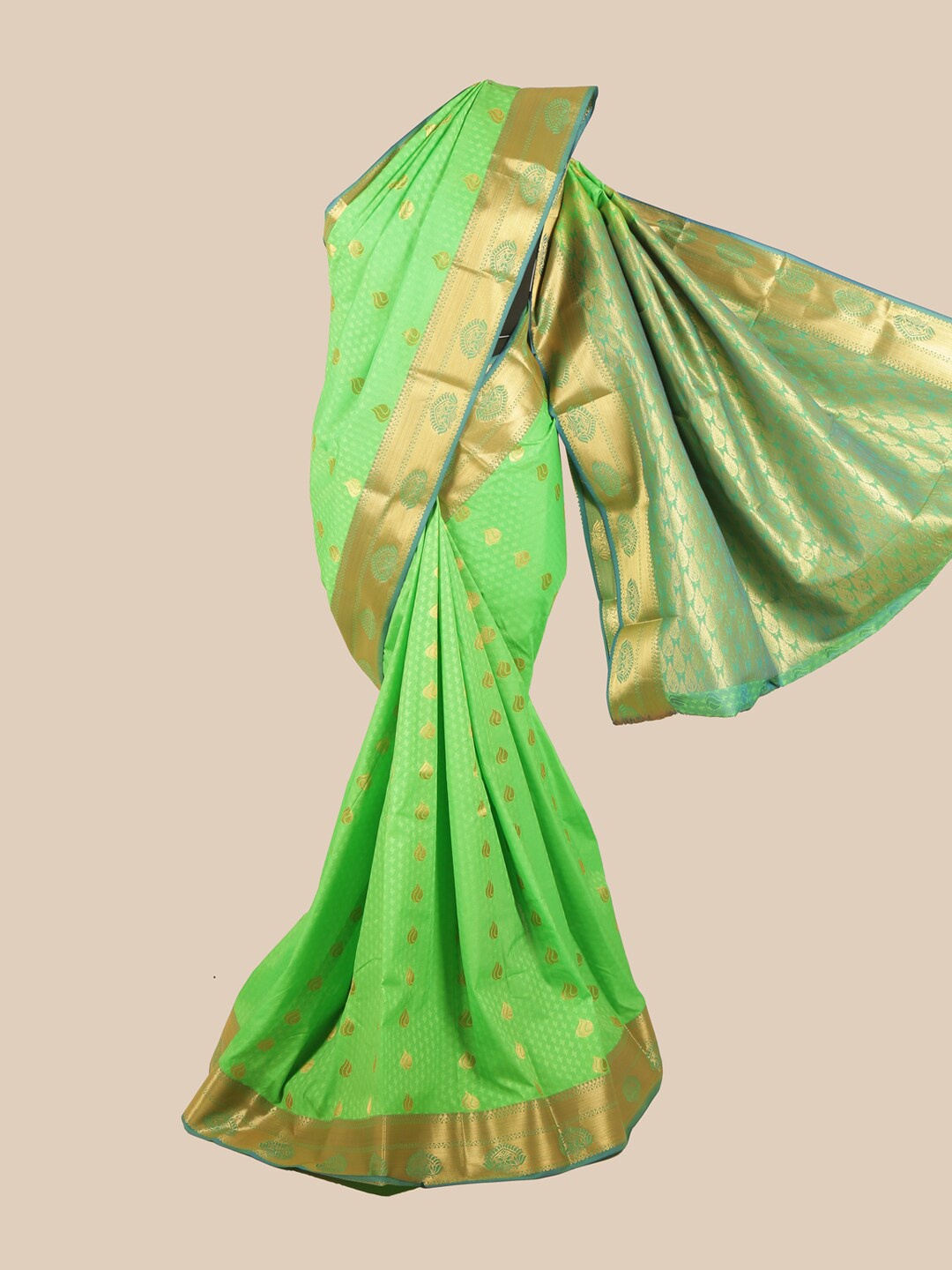 

Pothys Green & Gold-Toned Floral Zari Saree