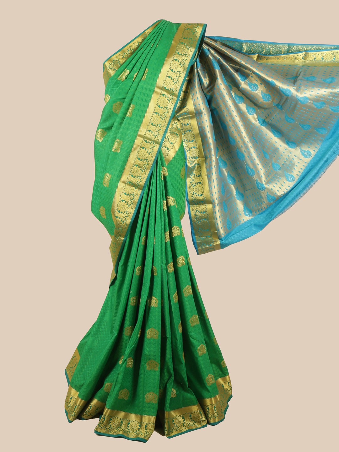 

Pothys Green & Gold-Toned Floral Zari Saree