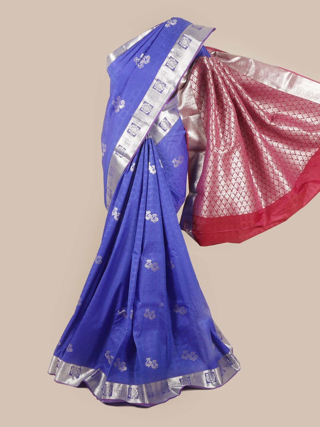 

Pothys Blue & Silver-Toned Floral Zari Saree