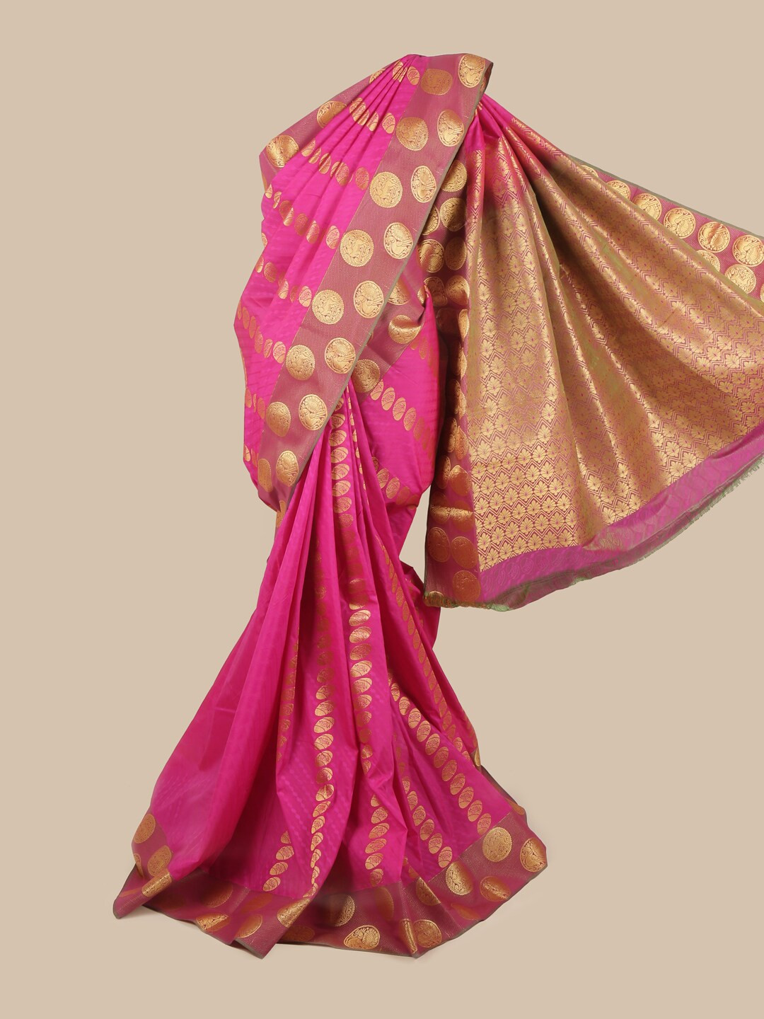 

Pothys Pink & Gold-Toned Floral Zari Saree