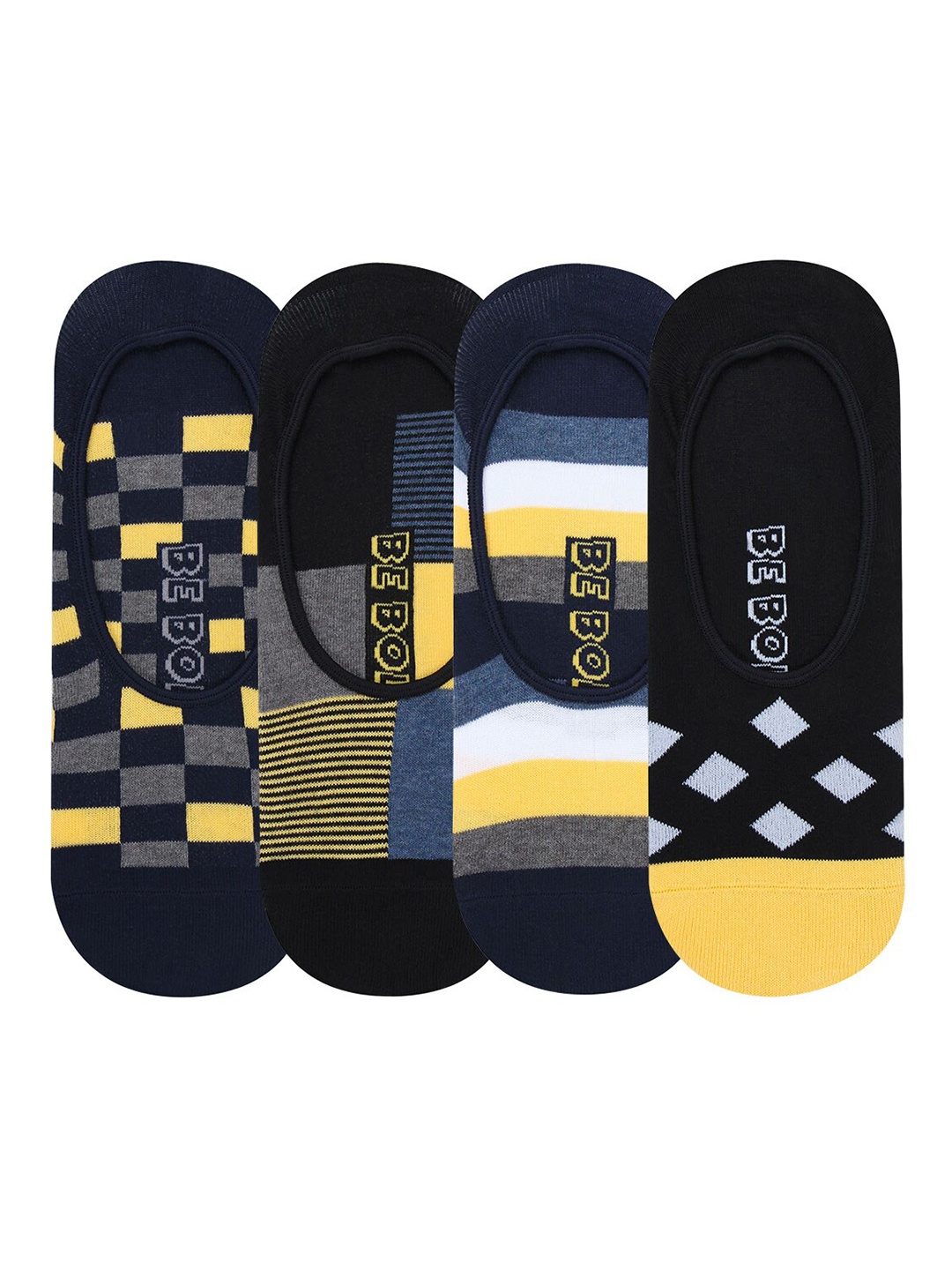 

Bonjour Men Black & Yellow Cotton Loafer Socks - Pack Of 4
