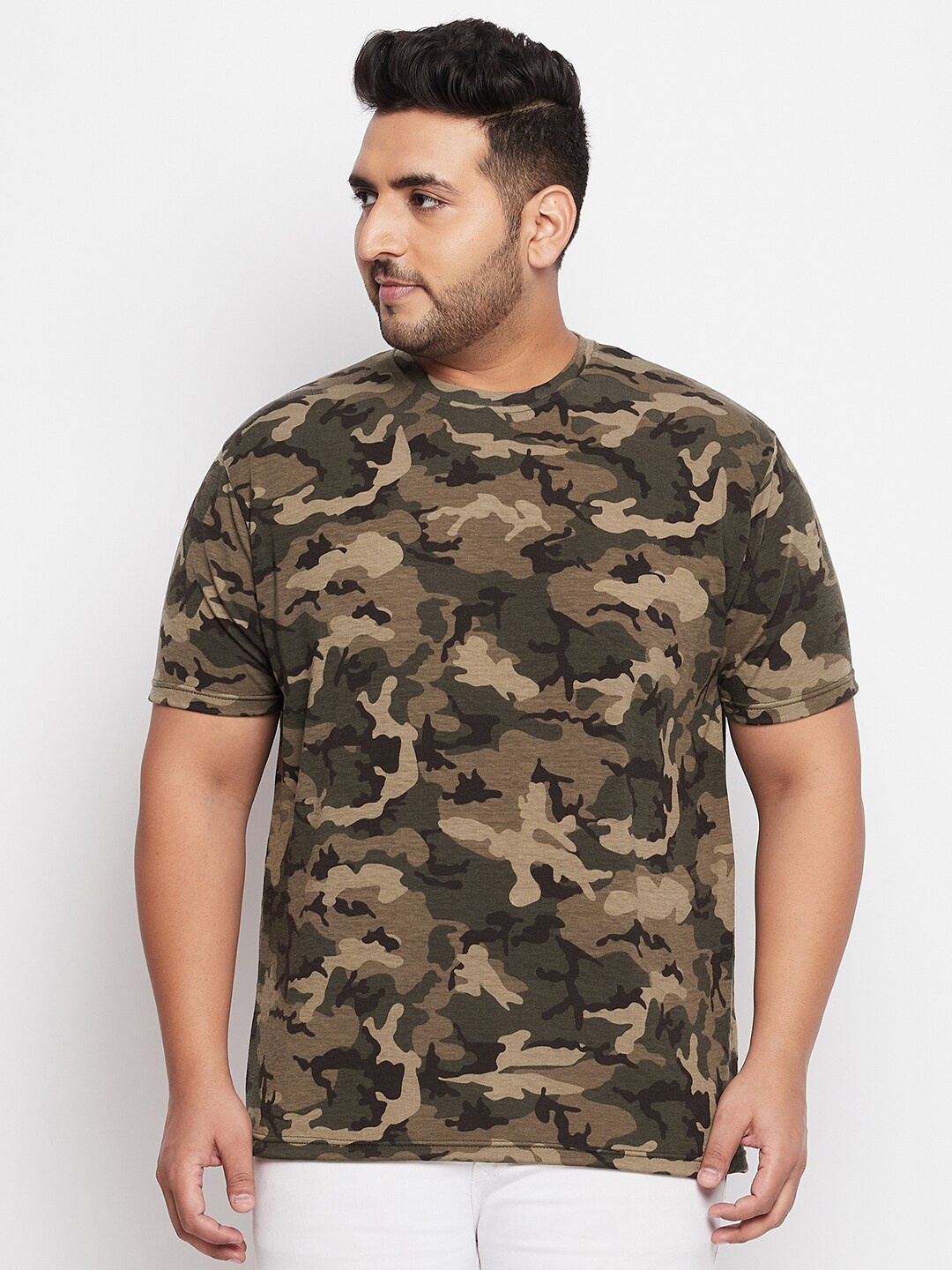 

bigbanana Men Green Camouflage Printed Bio Finish Cotton T-shirt