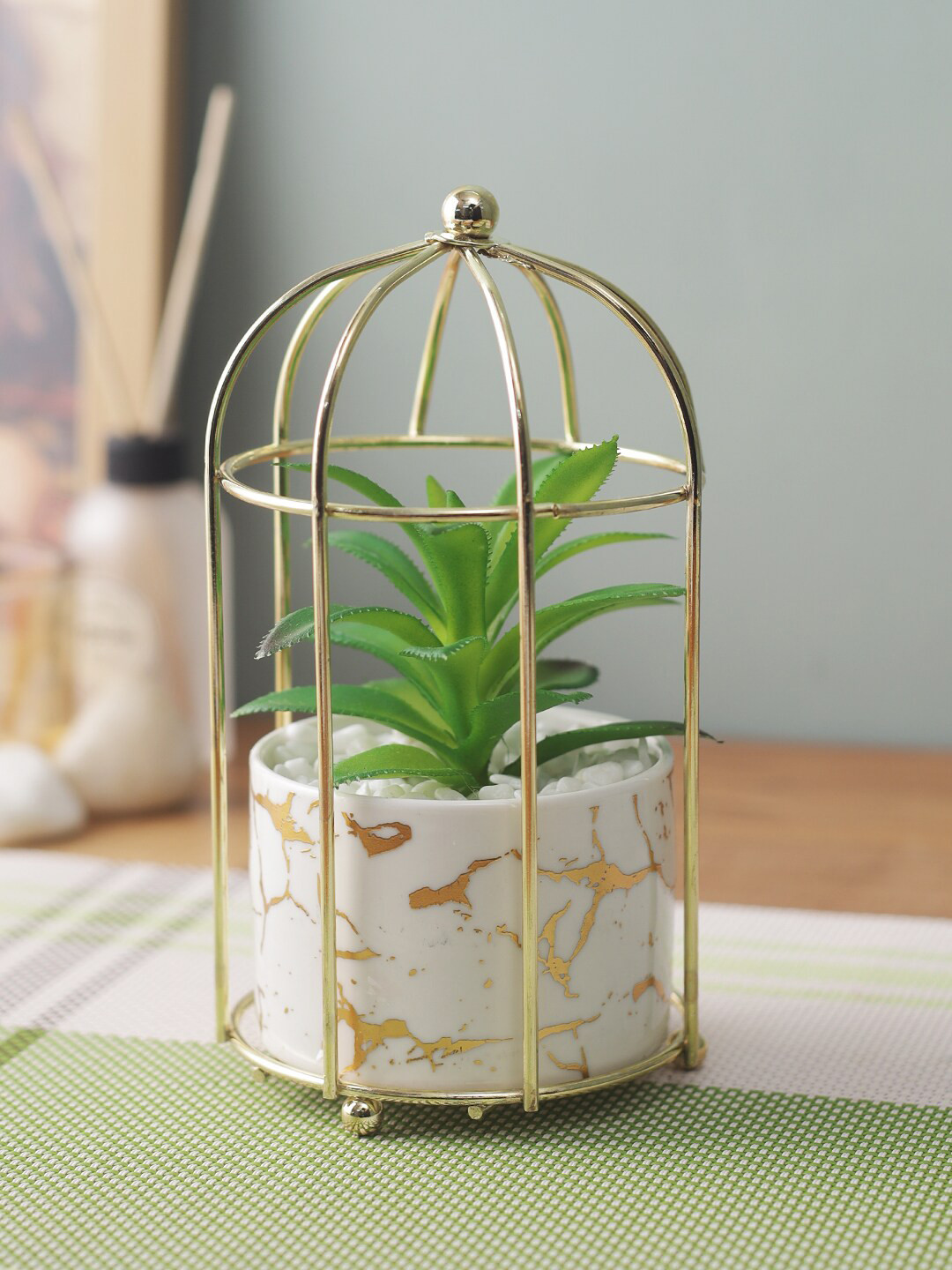 

House Of Accessories White & Green Artificial Plant With Pot