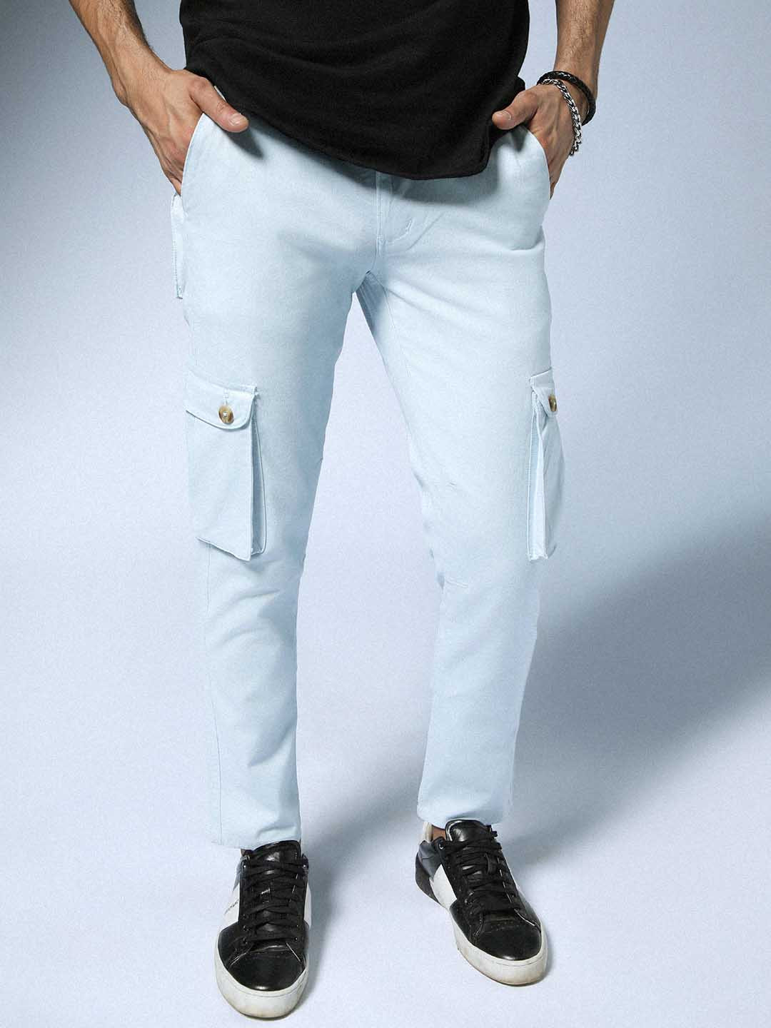 

Hubberholme Men Blue Slim Fit Cargos Trousers