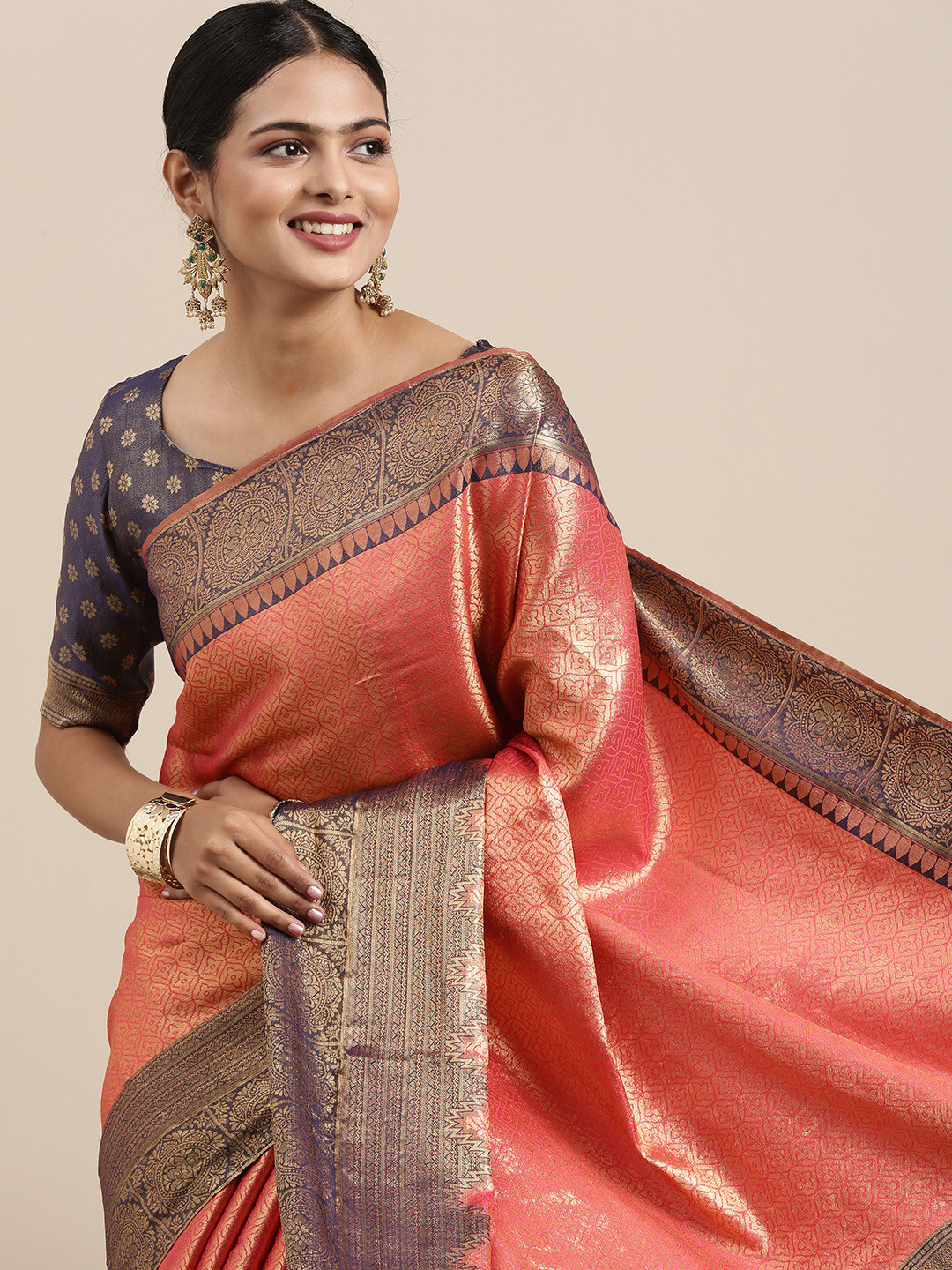 

Saree mall Pink Woven Design Zari Silk Blend Banarasi Sarees
