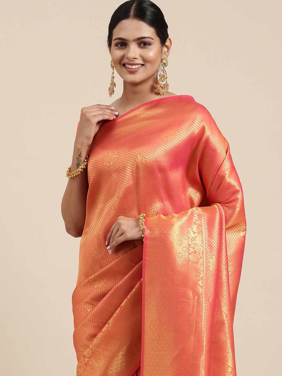 

Saree mall Red & Gold-Toned Ethnic Motifs Zari Silk Blend Banarasi Sarees