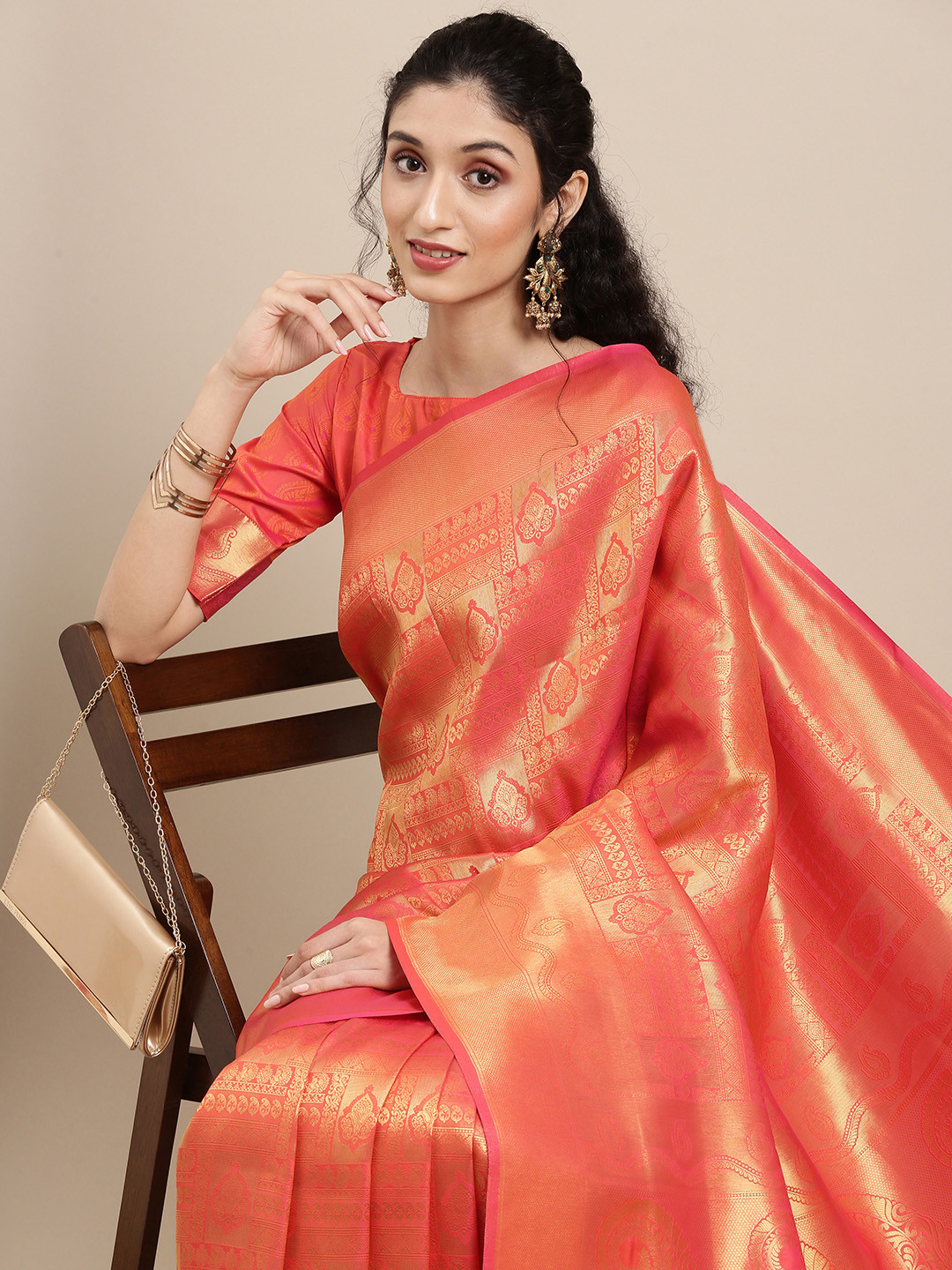 

Saree mall Red Ethnic Motifs Zari Silk Blend Banarasi Sarees