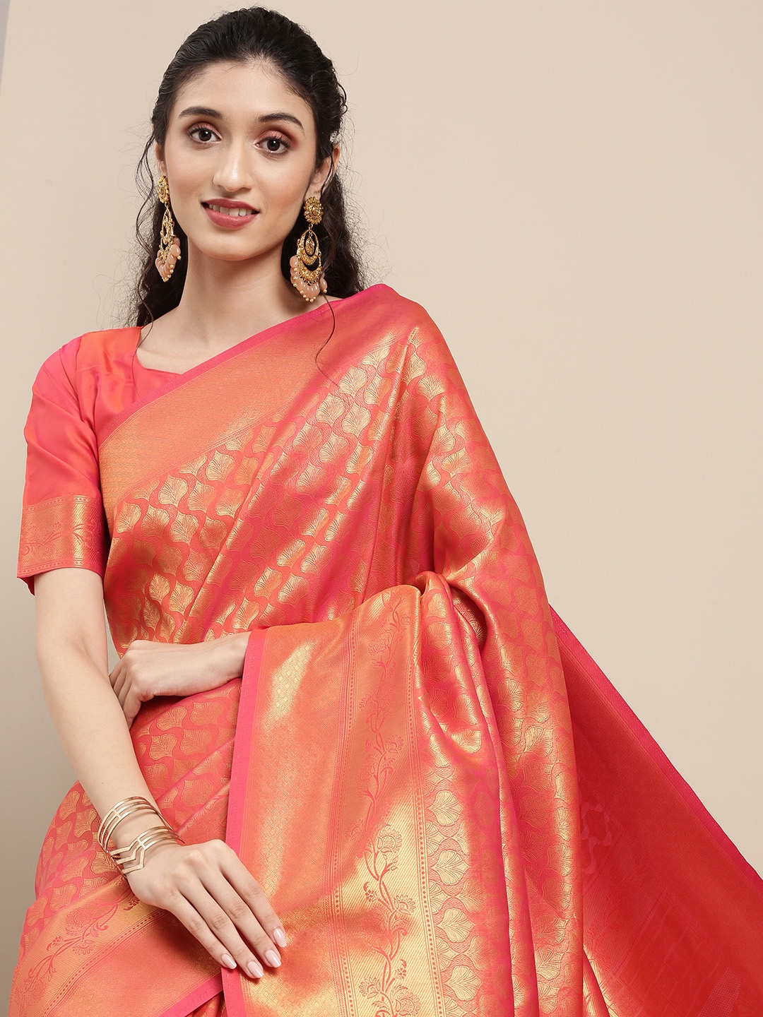 

Saree mall Red & Gold-Toned Ethnic Motifs Zari Silk Blend Banarasi Sarees
