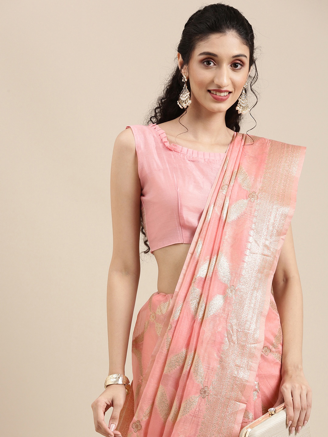 

Saree mall Pink Ethnic Motifs Zari Silk Blend Banarasi Sarees