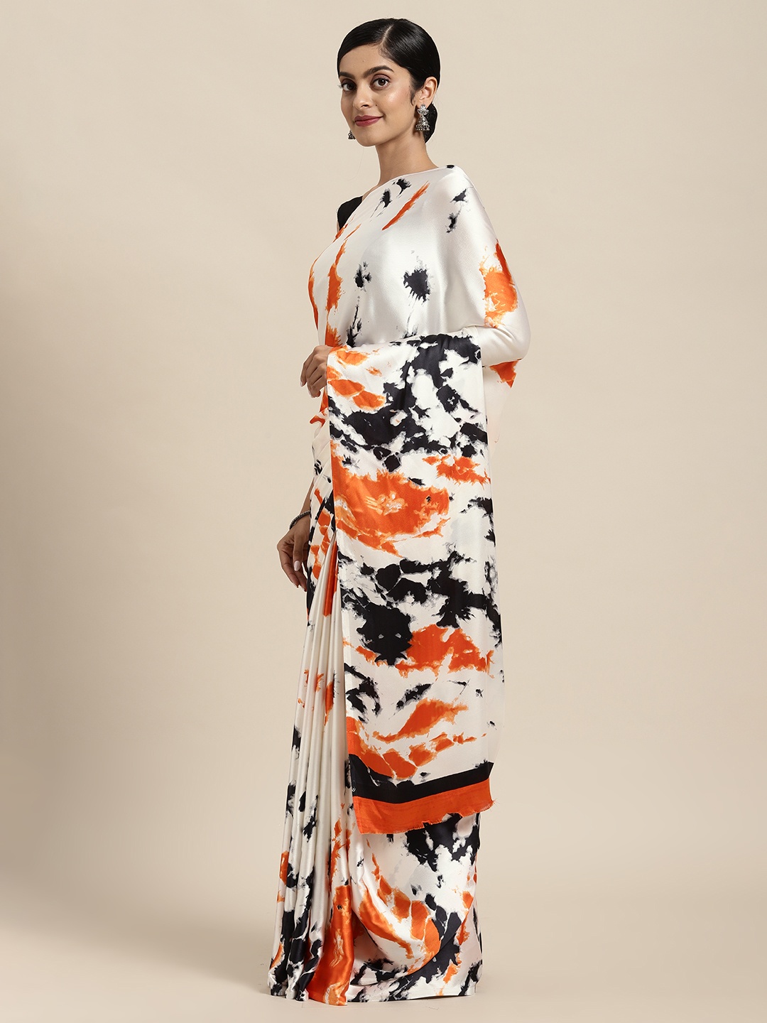 

Rajesh Silk Mills White & Orange Printed Saree