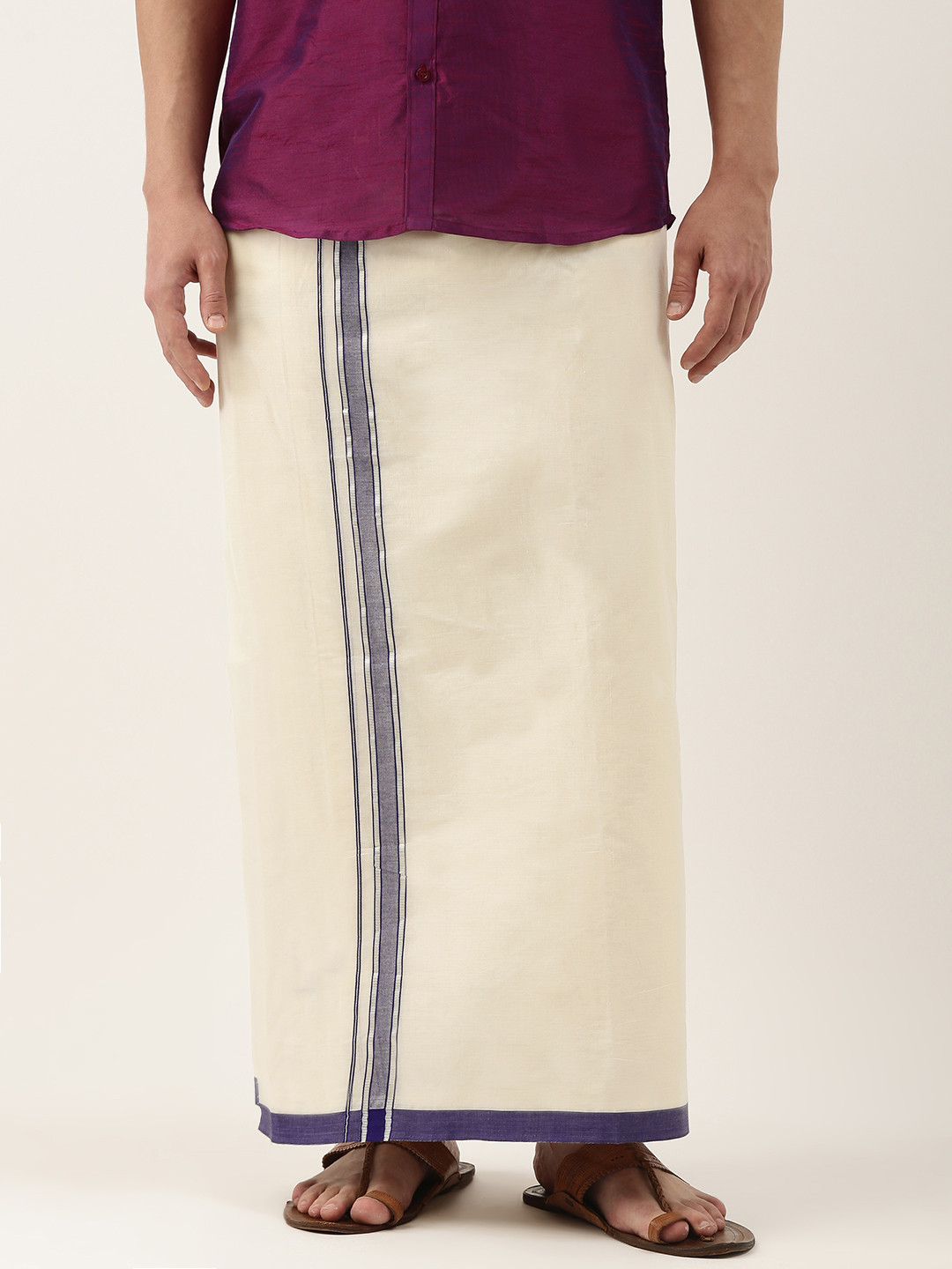 

Thangamagan Men Off White Cotton Fancy Border Dhoti