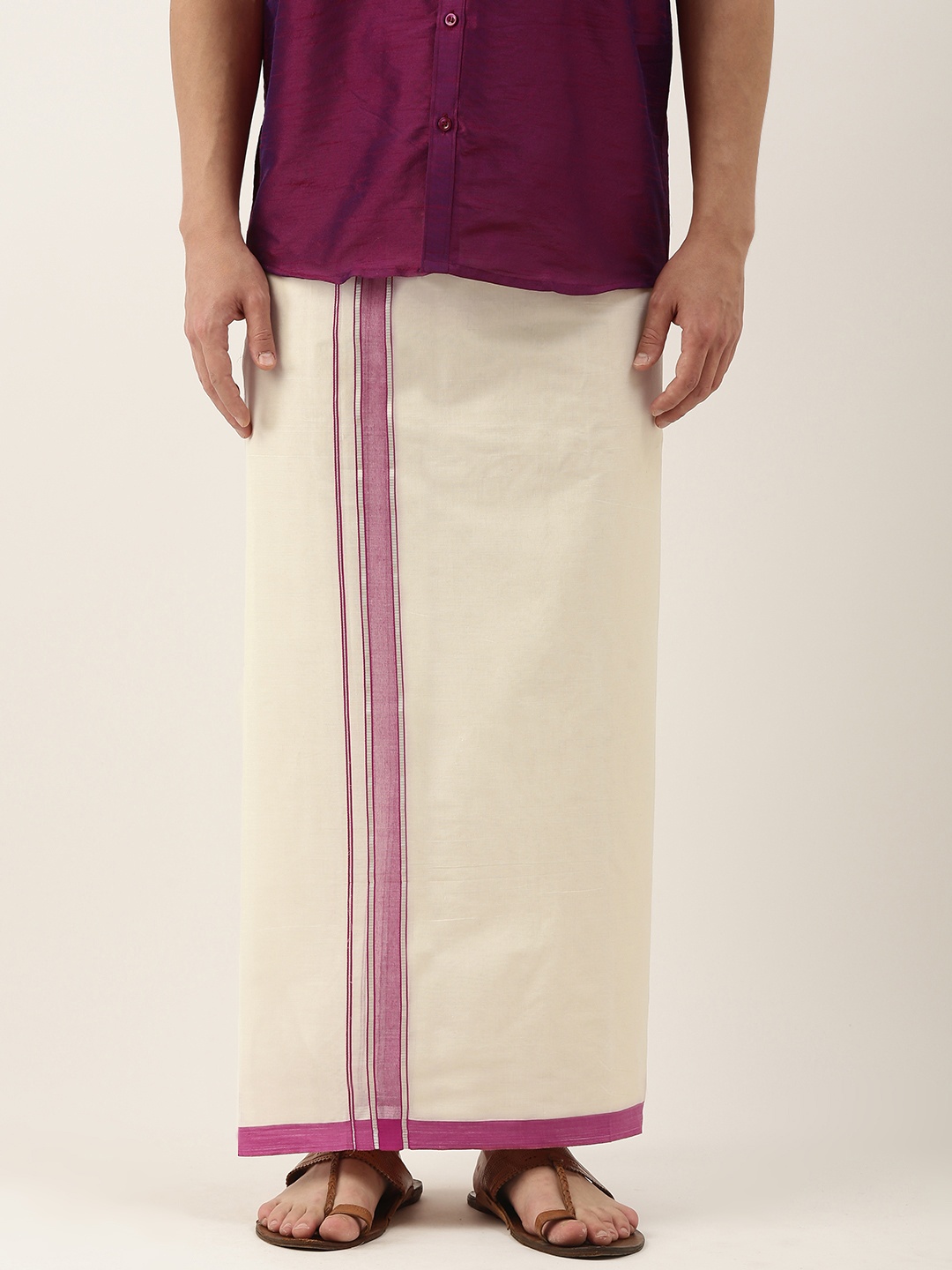 

Thangamagan Men Off White Cotton Fancy Border Dhoti