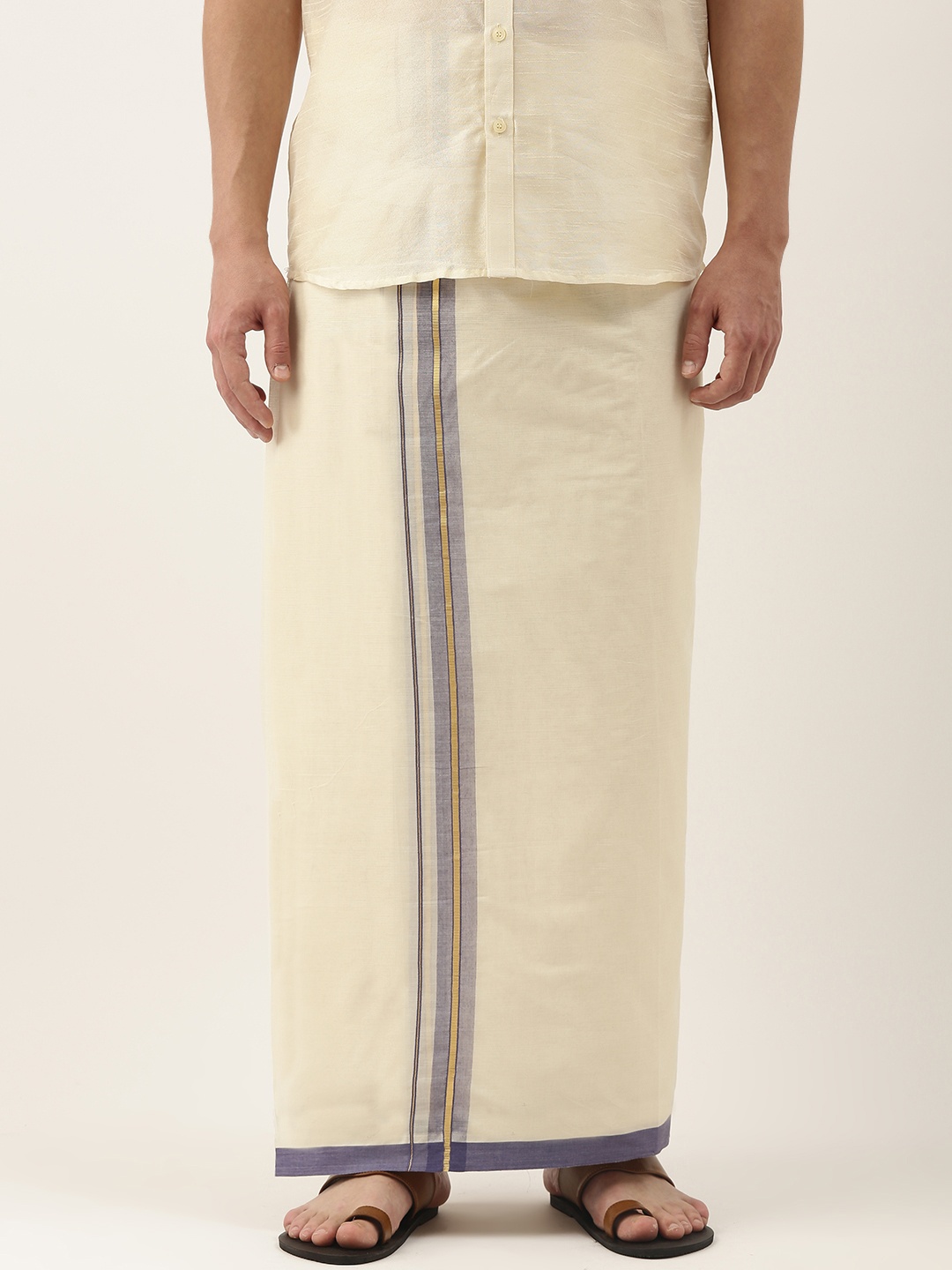 

Thangamagan Men Off White Cotton Fancy Border Dhoti