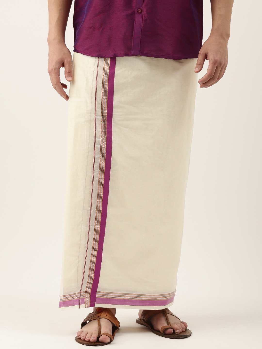 

Thangamagan Men Off White Cotton Fancy Border Dhoti