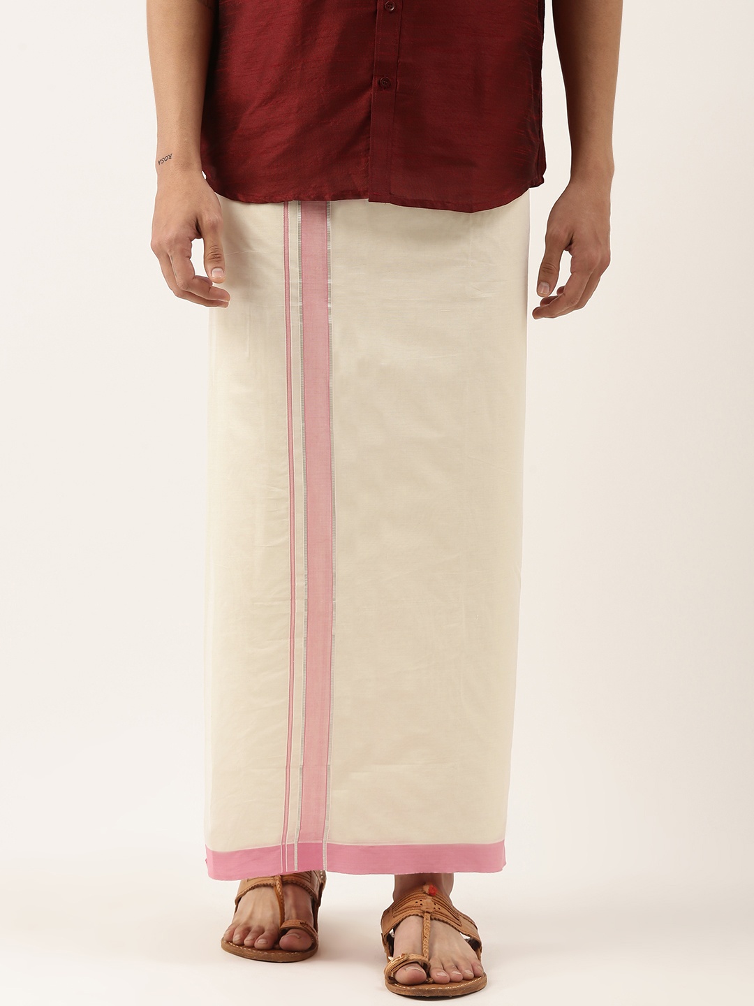 

Thangamagan Men Off-White Solid Pure Cotton Dhoti