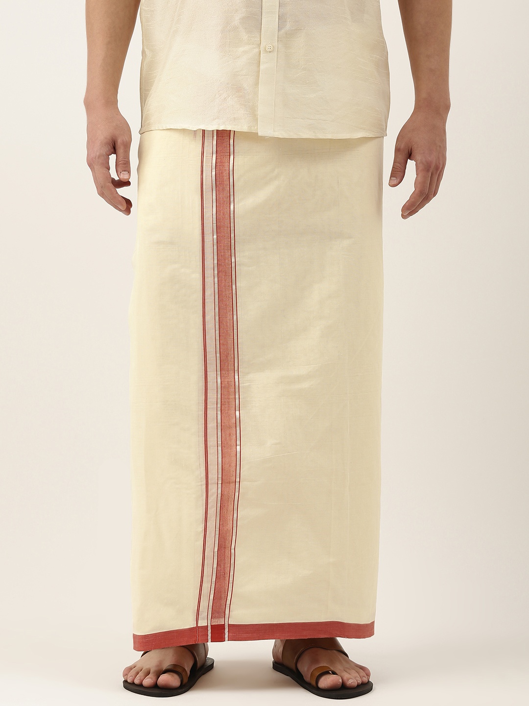 

Thangamagan Men Off White Cotton Fancy Border Ethnic Dhoti