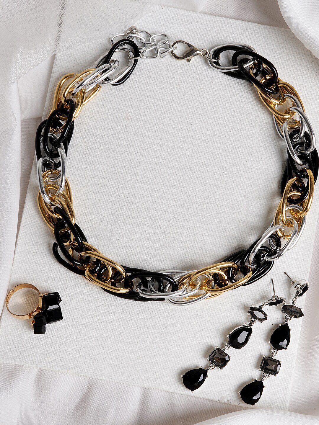 

JOKER & WITCH Gold-Toned & Black Stone-Studded Swizzle Jewellery Set