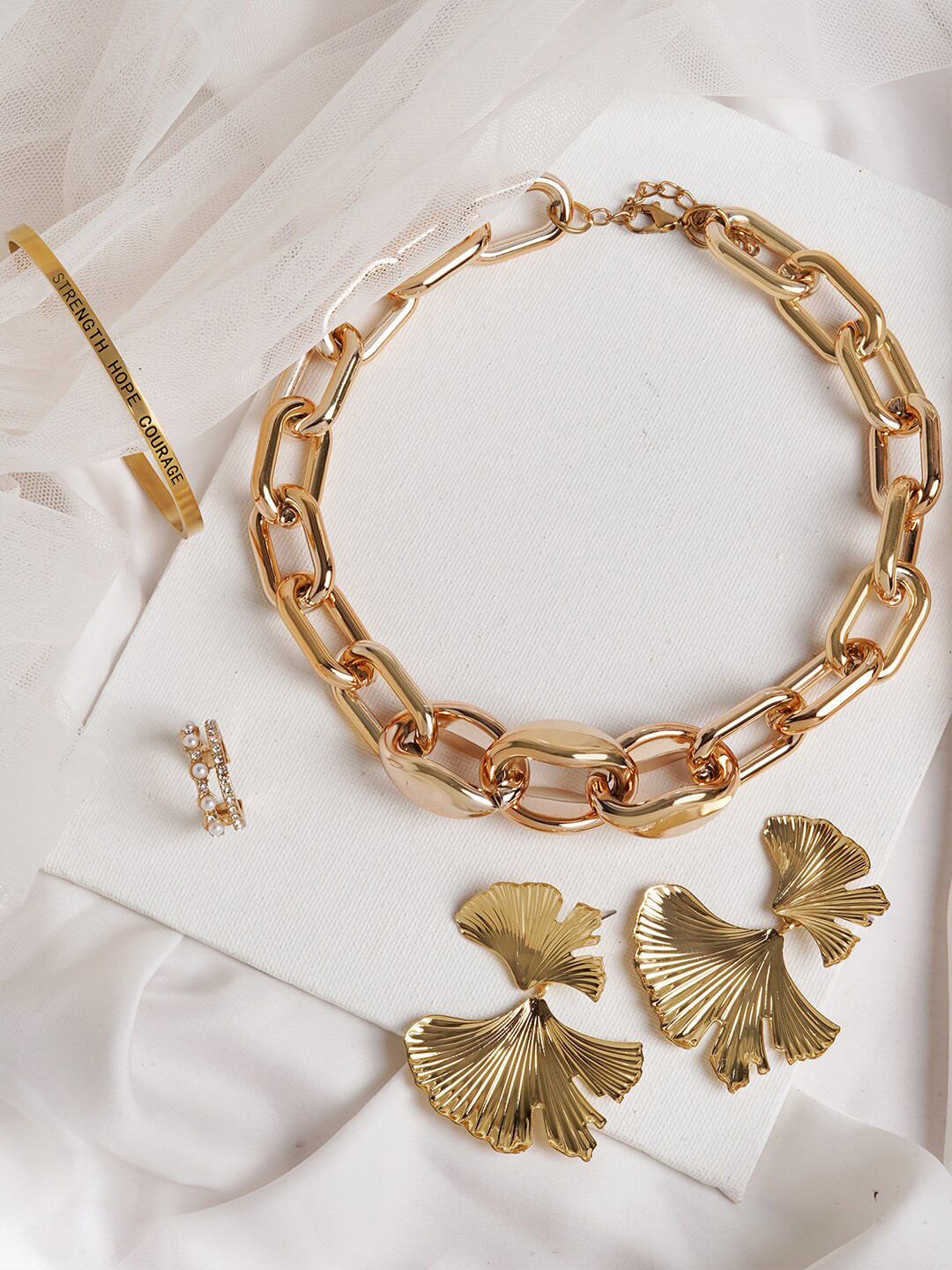 

JOKER & WITCH Gold-Toned & White Stone-Studded Dijon Jewellery Set