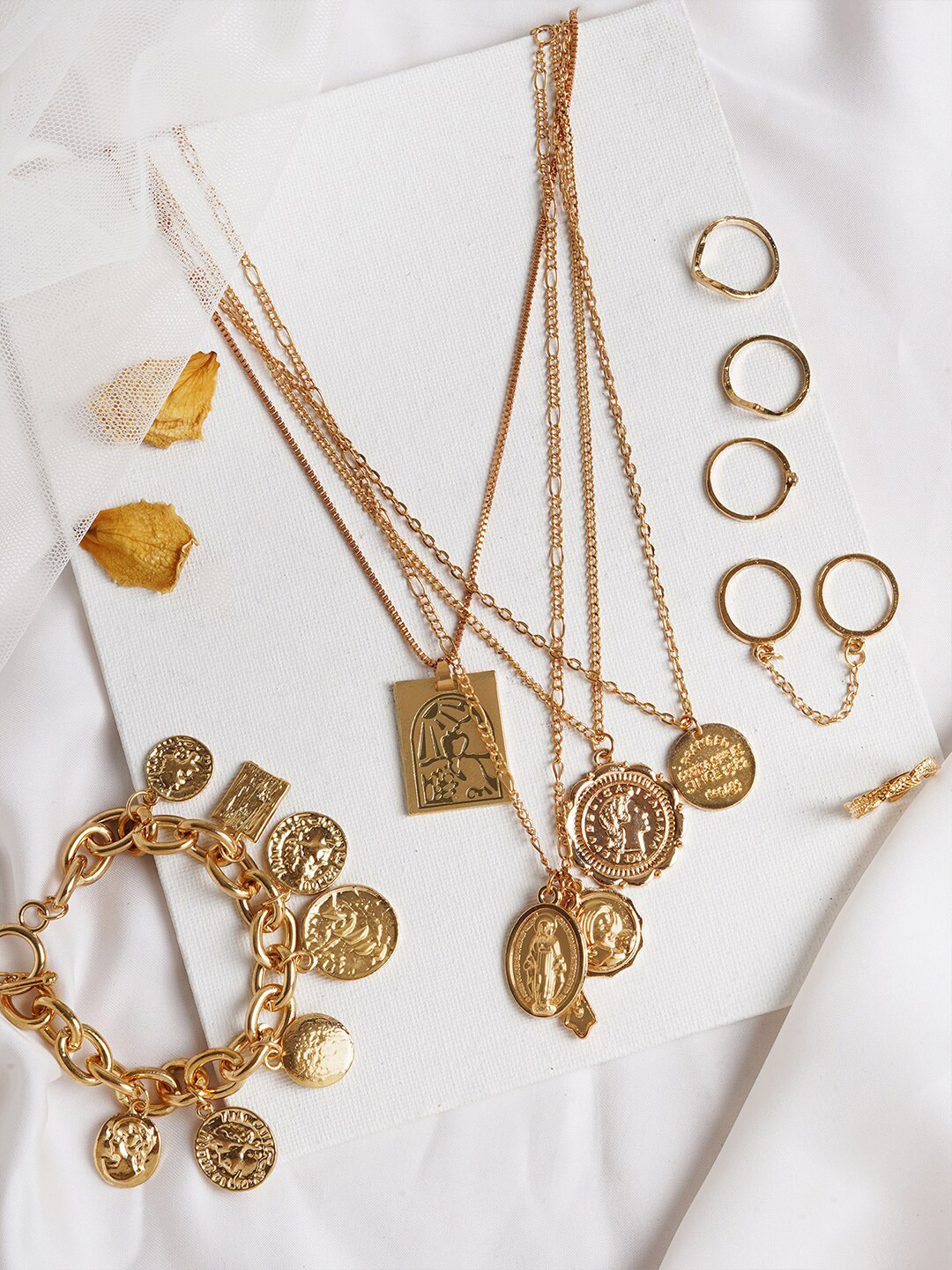 

JOKER & WITCH Gold Toned Begonia Golden Jewellery Set