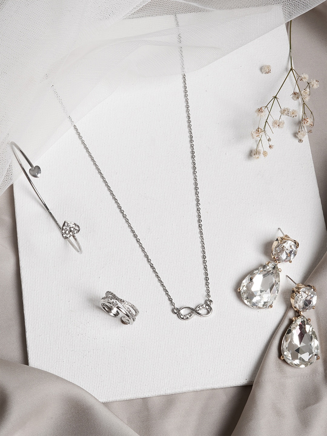 

JOKER & WITCH Silver-Toned Stone-Studded Jewellery Set
