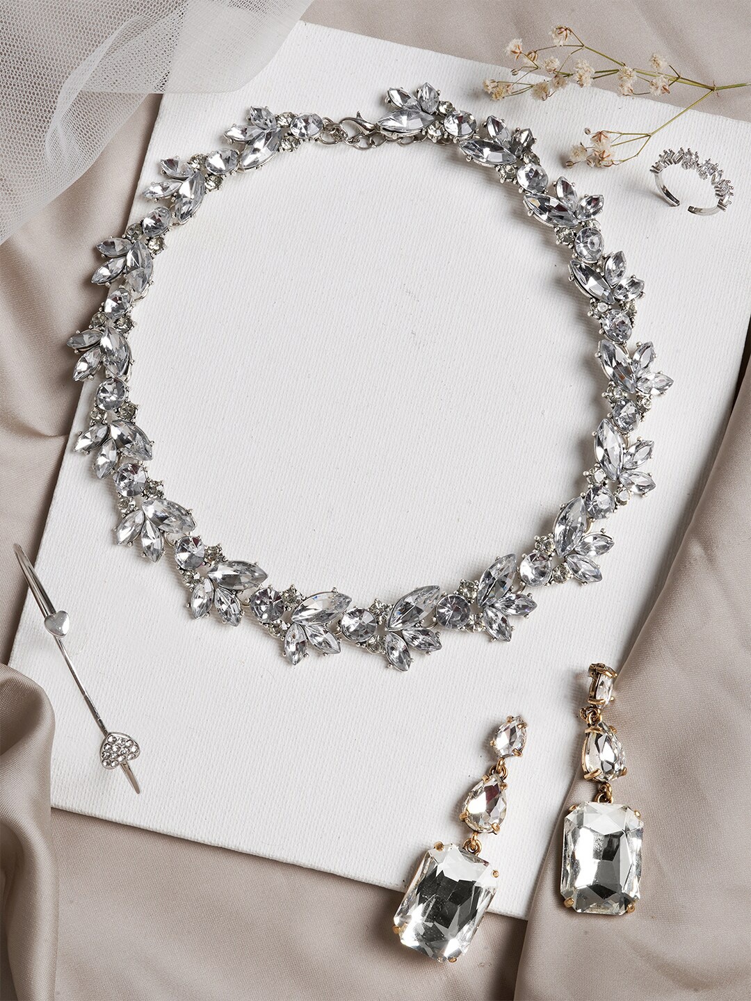 

JOKER & WITCH Silver-Toned Stone-Studded Jewellery Set