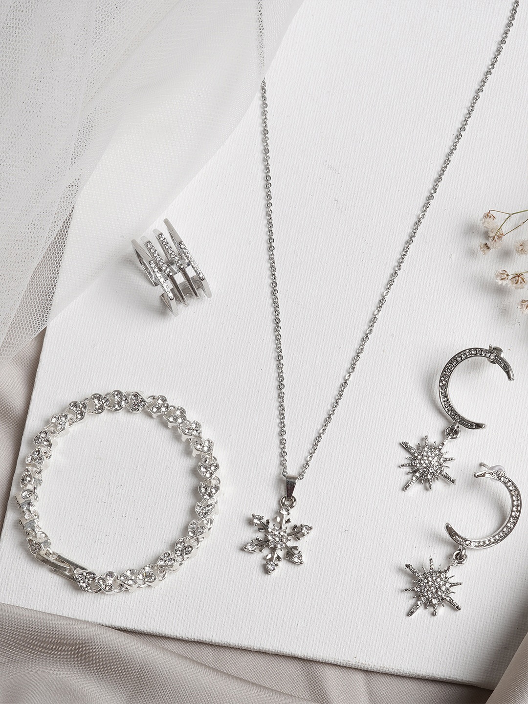 

JOKER & WITCH Silver & White Stone-Studded Serenade Jewelry Set