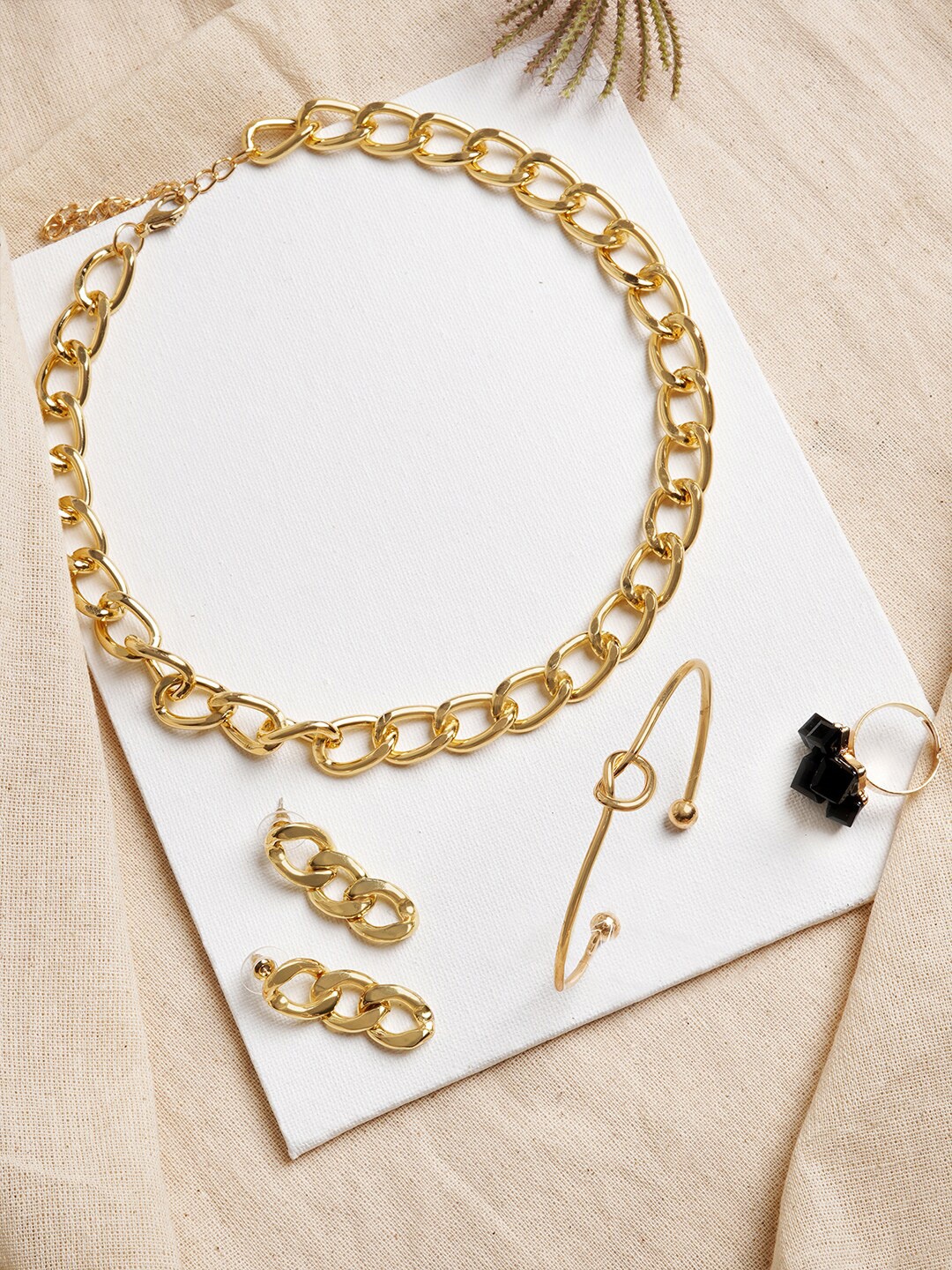 

JOKER & WITCH Gold-Toned & White Stone-Studded Luxury Jewellery Set