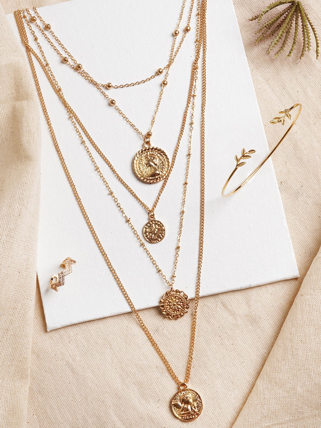 

JOKER & WITCH Gold-Toned White Stone-Studded Layered Jewellery Set