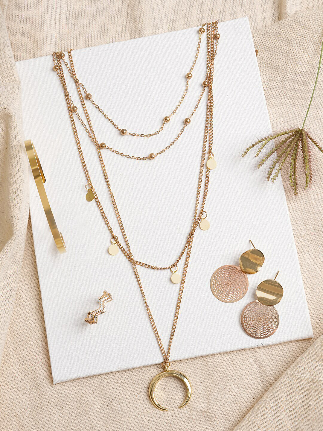 

JOKER & WITCH Gold-Toned & White Stone-Studded Boho Chic Jewellery Set