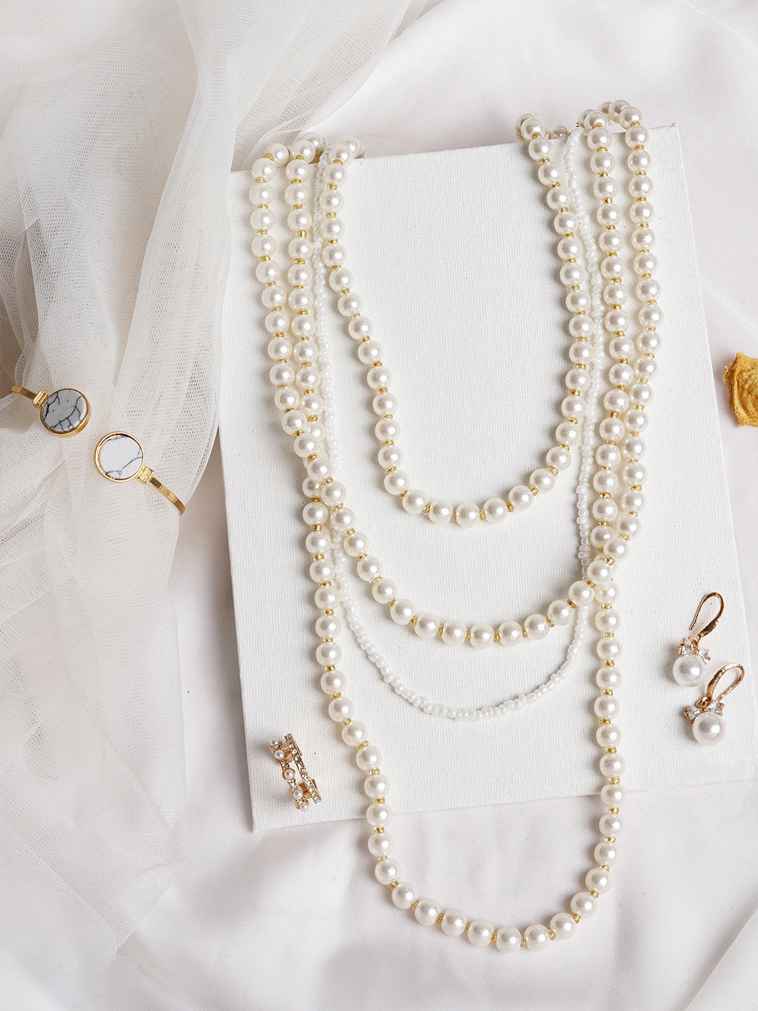 

JOKER & WITCH Gold-Toned & White Stone-Studded & Pearl Beaded Jewellery Set