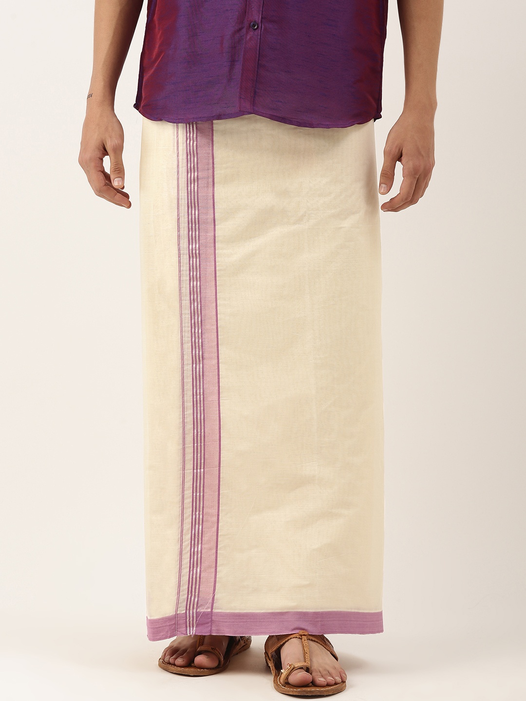 

Thangamagan Men Off White Cotton Fancy Border Dhoti