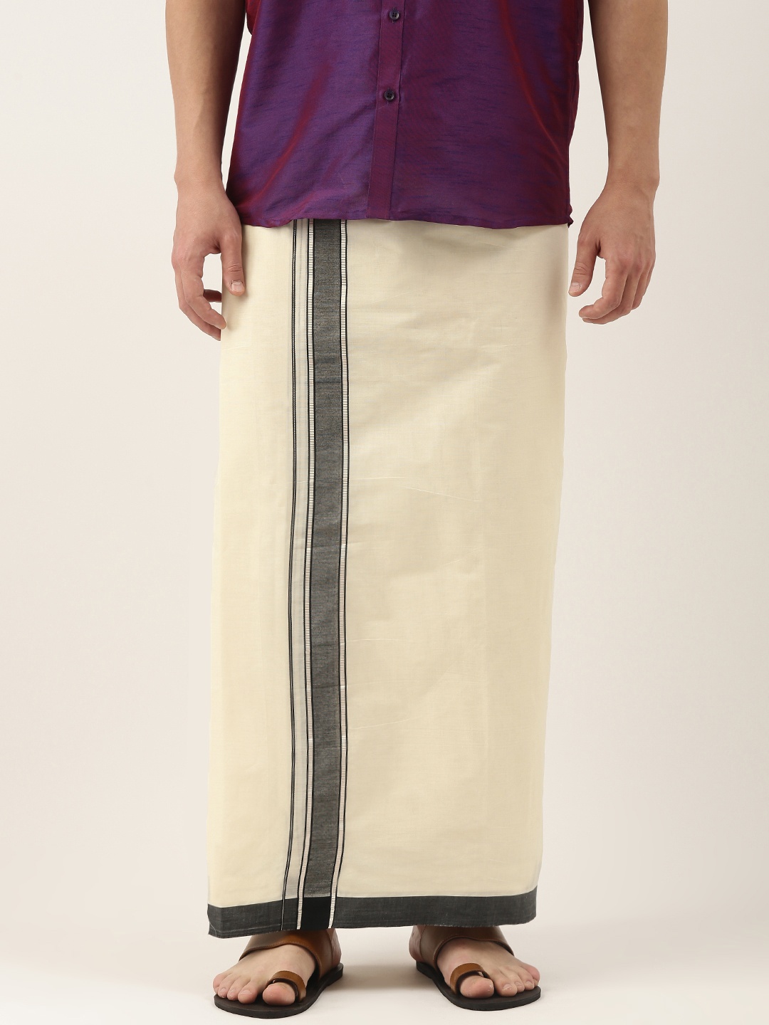 

Thangamagan Men Off White Cotton Fancy Border Dhoti