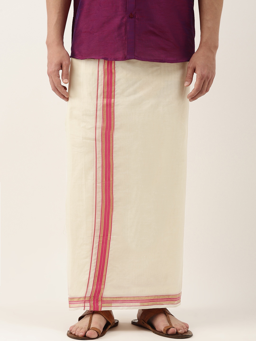 

Thangamagan Men Off White Cotton Fancy Border Dhoti