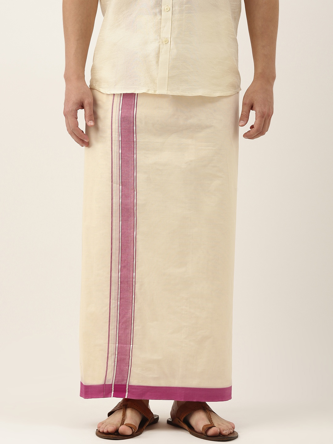 

Thangamagan Men Off-White Solid Pure Cotton Dhoti
