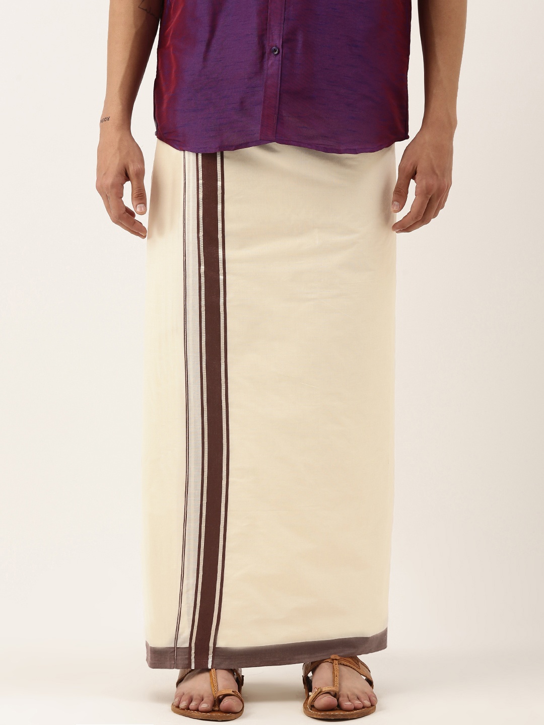 

Thangamagan Men Off White Cotton Fancy Border Dhoti