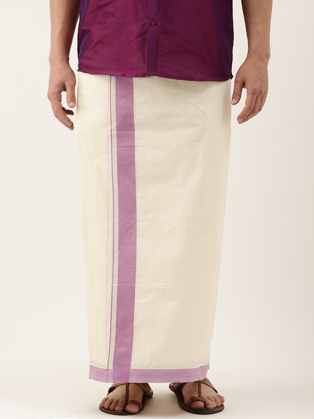 

Thangamagan Men Off White Cotton Fancy Border Dhoti