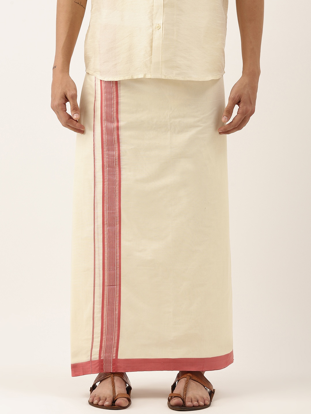 

Thangamagan Men Off-White Cotton Fancy Border Dhoti