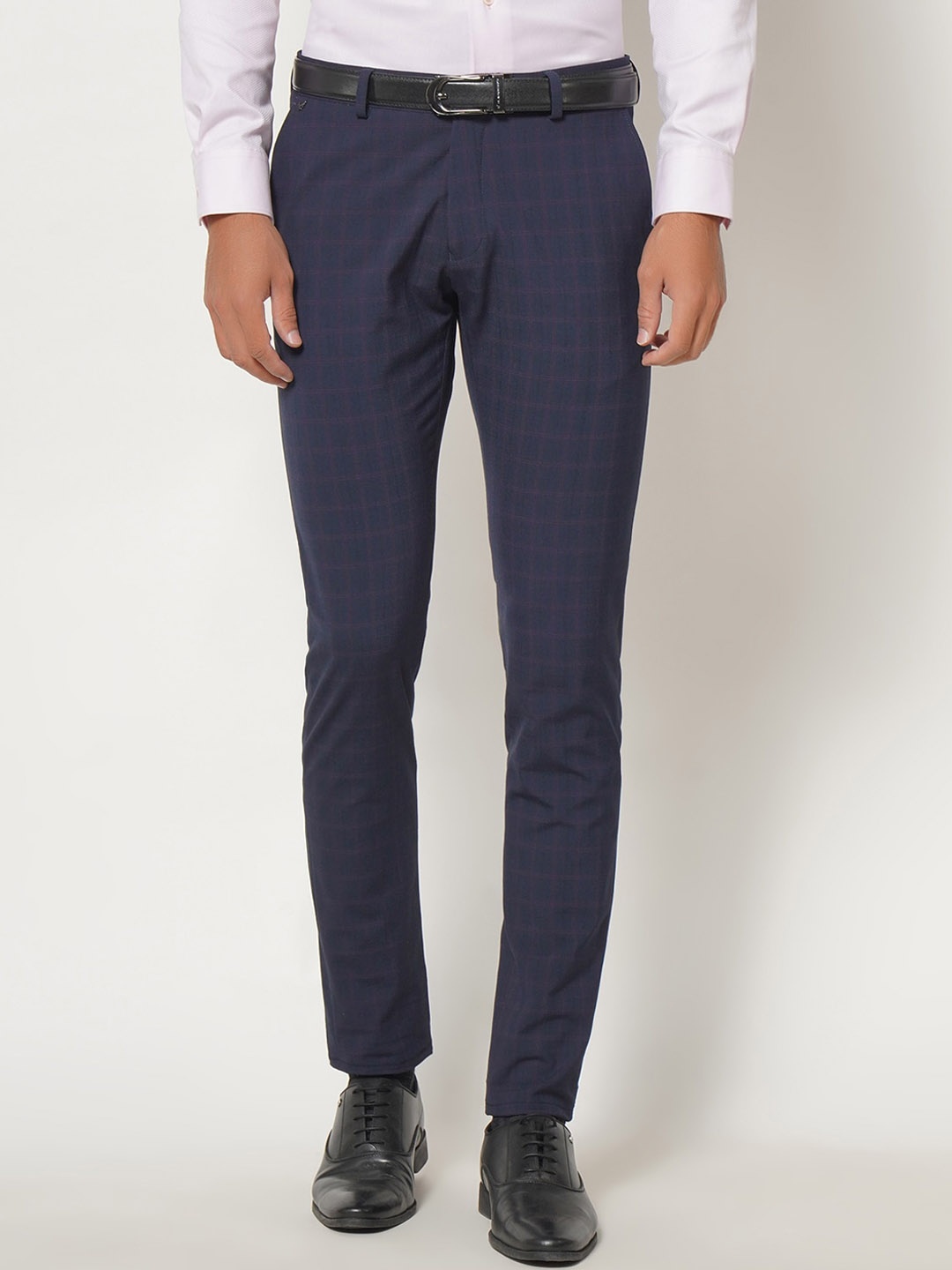 

Blackberrys Men Navy Blue Checked Phoenix Skinny Fit Formal Trousers