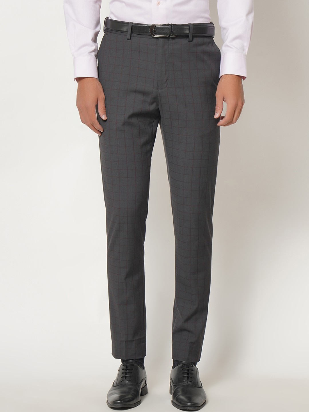 

Blackberrys Men Charcoal Checked B-95 Slim Fit Formal Trousers