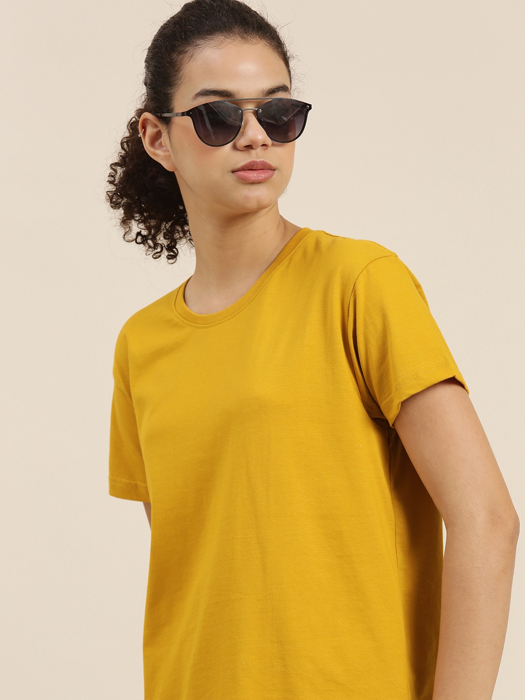 

DILLINGER Women Mustard Yellow Boxy Pure Cotton T-shirt
