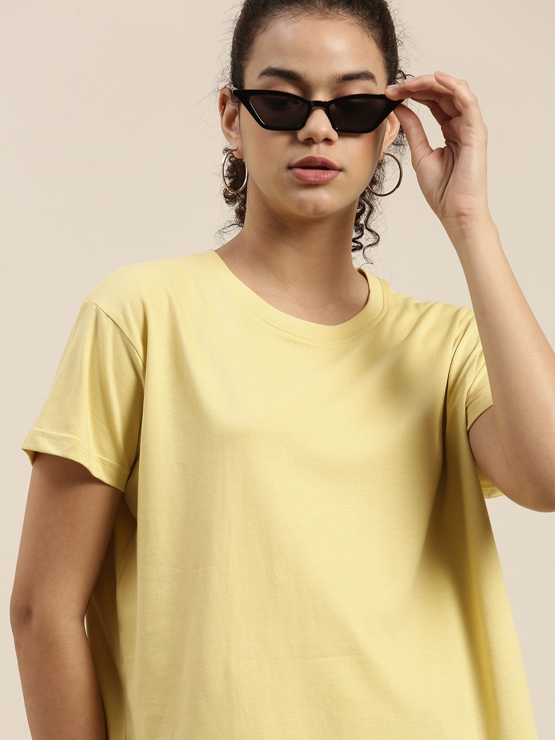 

DILLINGER Women Yellow Boxy Pure Cotton T-shirt
