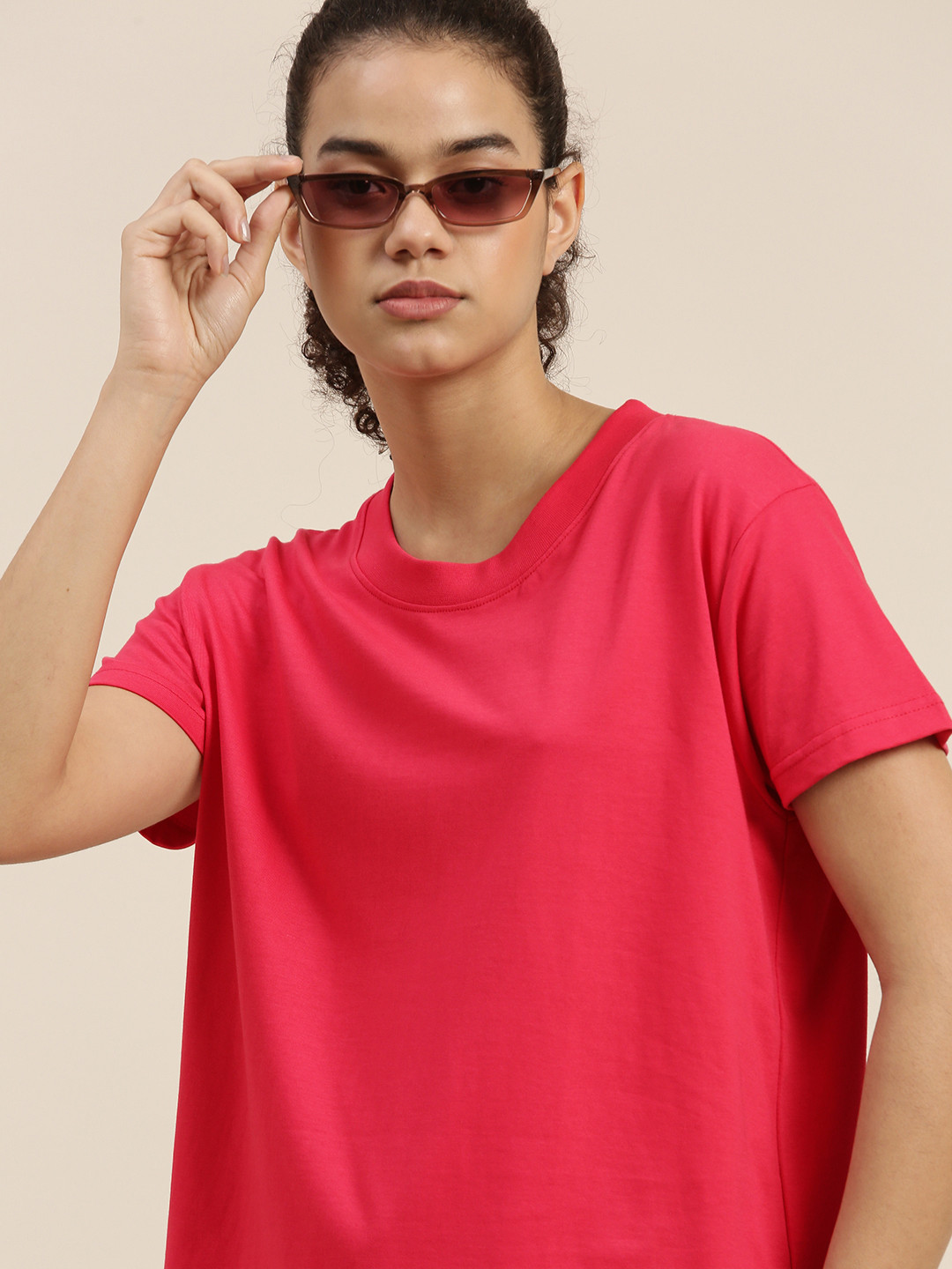 

DILLINGER Women Red Boxy Pure Cotton T-shirt