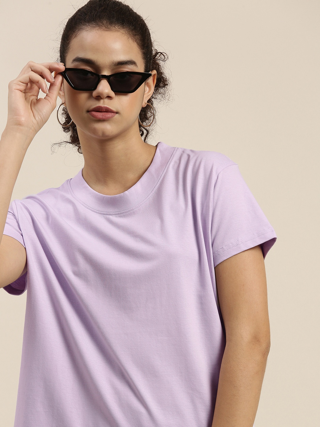 

DILLINGER Women Lavender Boxy Pure Cotton T-shirt