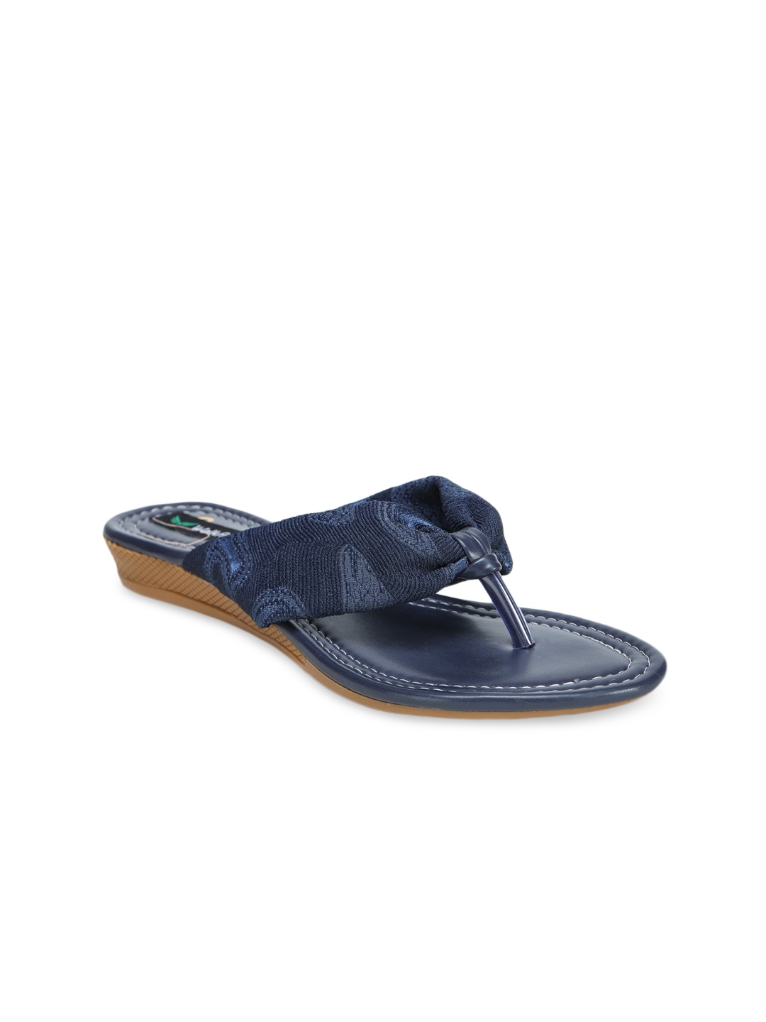 

Walkfree Women Navy Blue Woven Design T-Strap Flats