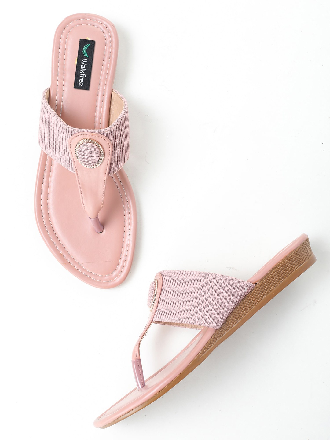 

Walkfree Women Peach-Coloured Embellished T-Strap Flats