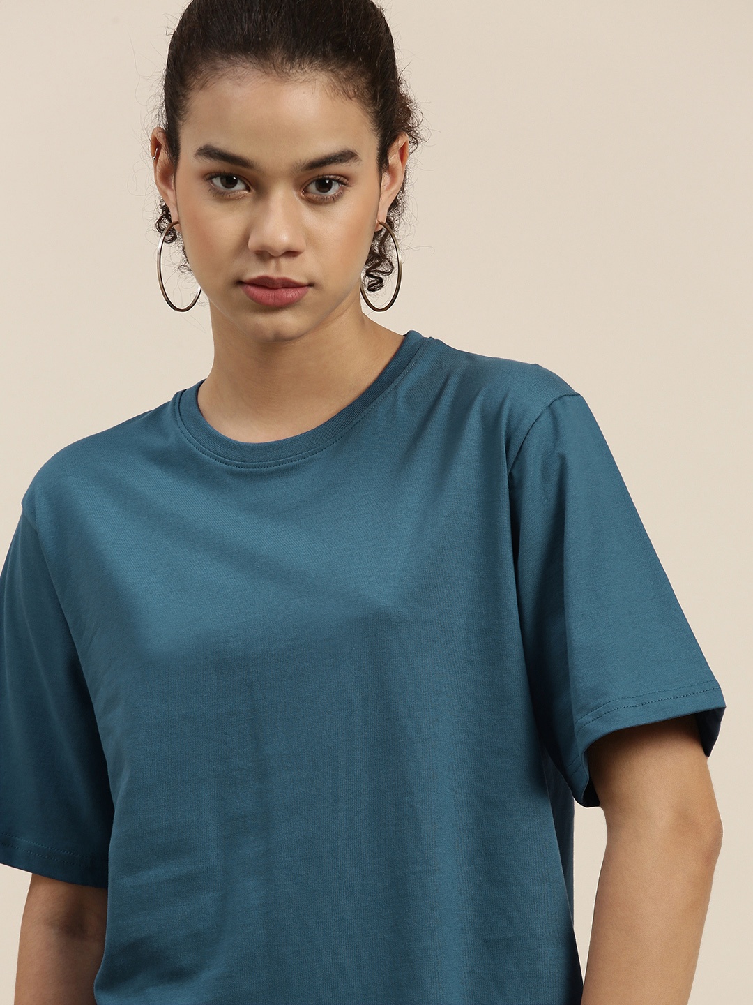 

DILLINGER Women Teal Blue Pure Cotton Loose Pure Cotton T-shirt