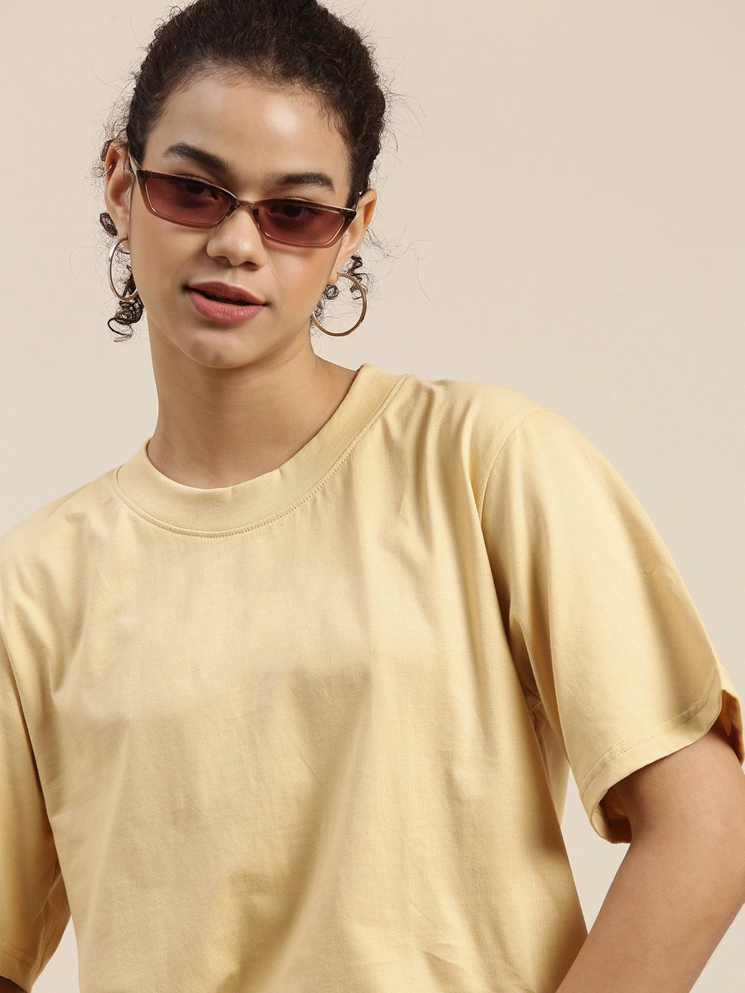 

DILLINGER Women Beige Loose Pure Cotton T-shirt