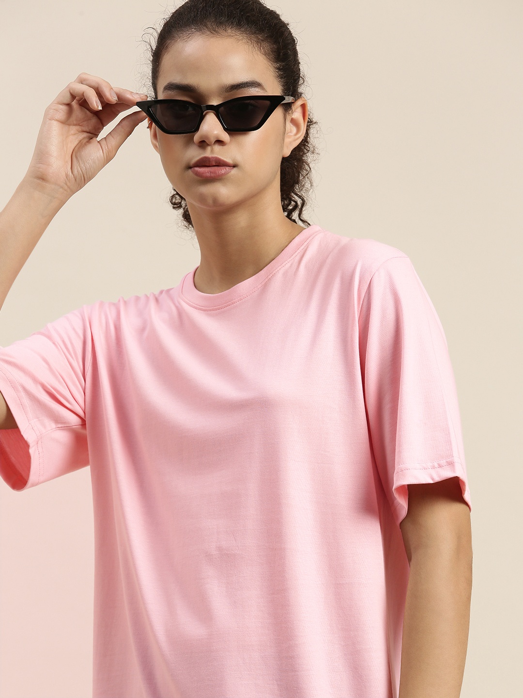 

DILLINGER Women Pink Pure Cotton Oversized T-shirt
